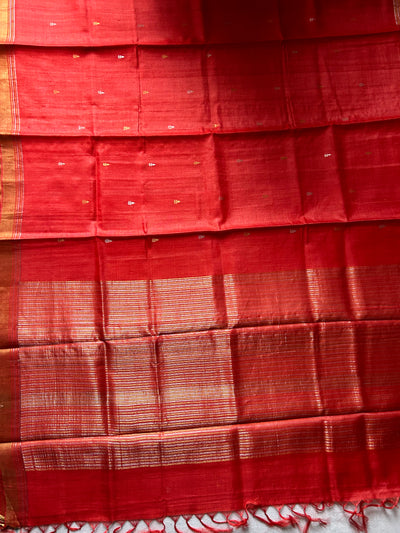 Red & Gold : Handloom Kosa Tussar silk saree