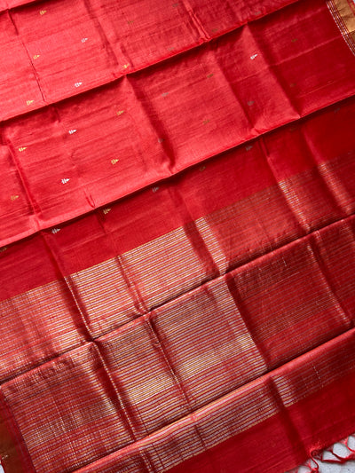 Red & Gold : Handloom Kosa Tussar silk saree