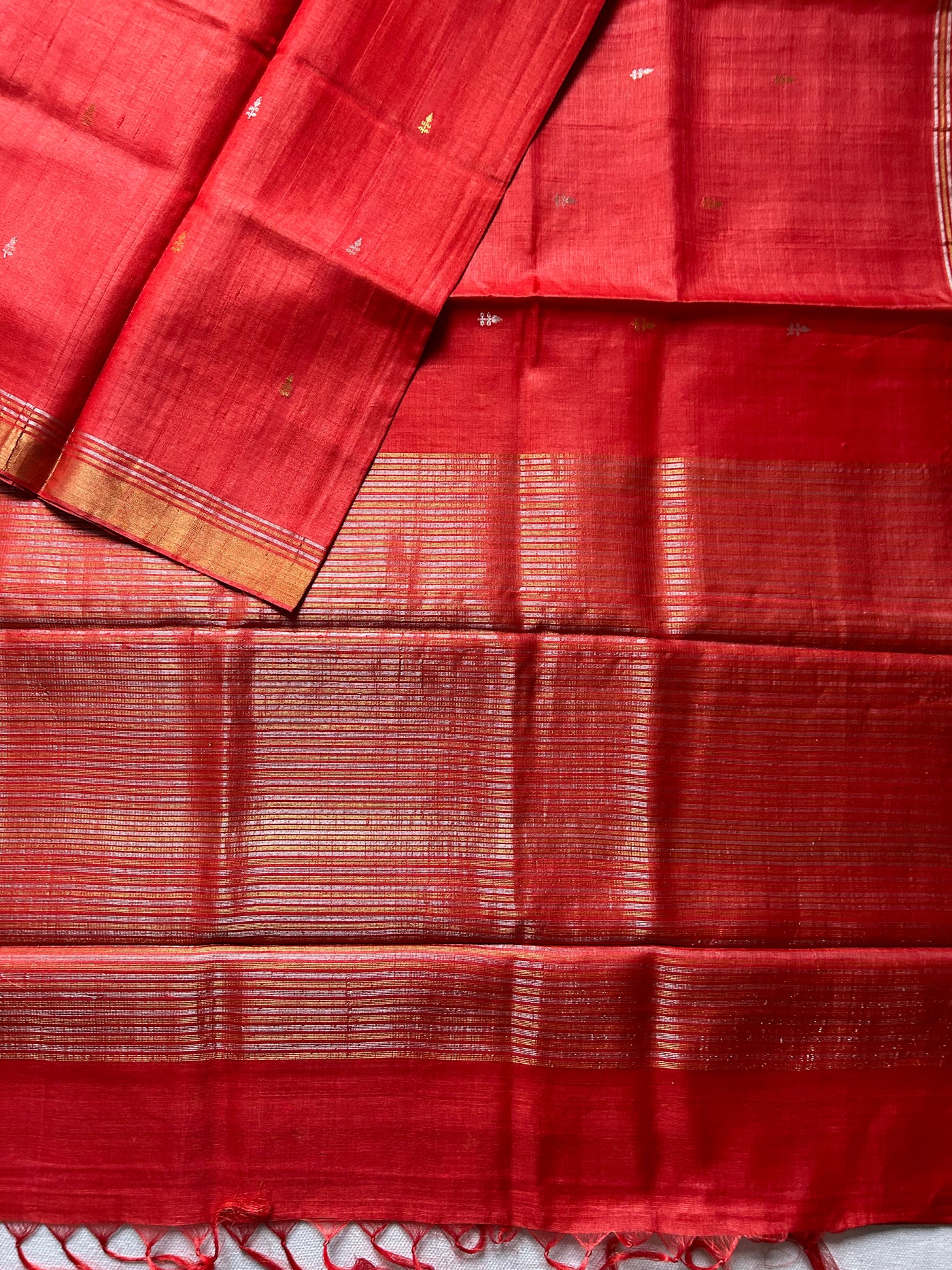 Red & Gold : Handloom Kosa Tussar silk saree