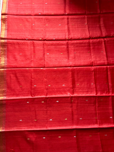 Red & Gold : Handloom Kosa Tussar silk saree