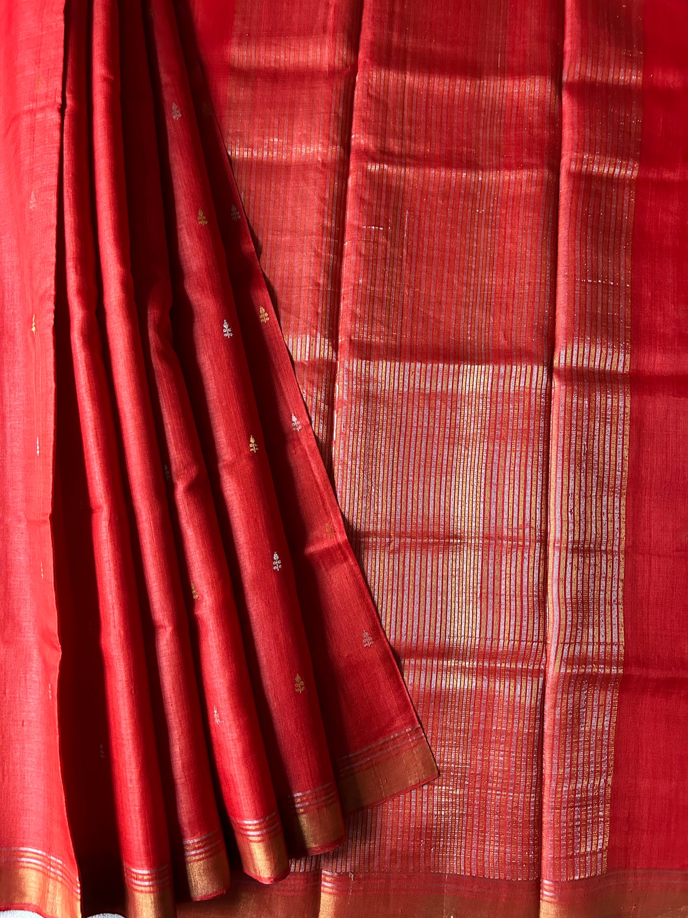 Red & Gold : Handloom Kosa Tussar silk saree