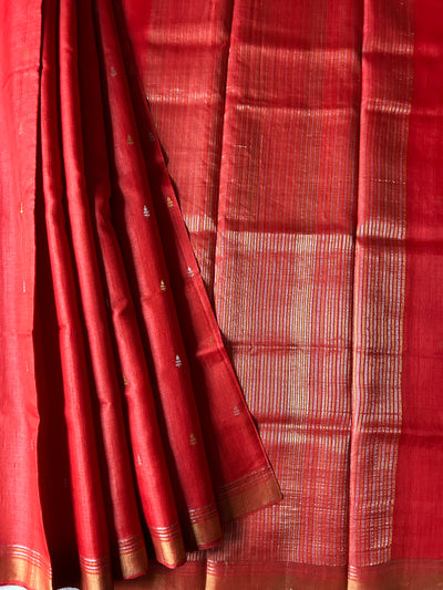 Red & Gold : Handloom Kosa Tussar silk saree