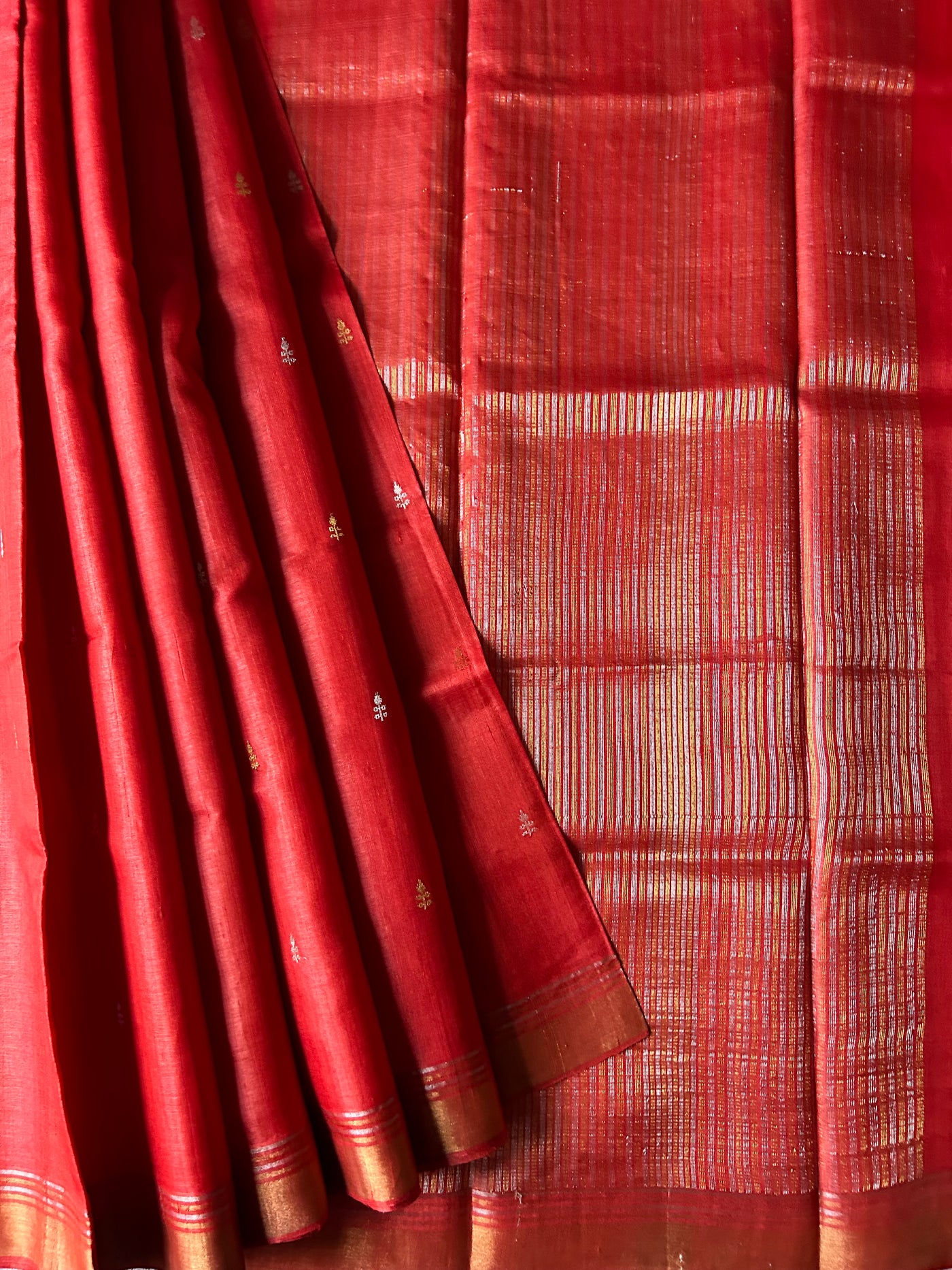 Red & Gold : Handloom Kosa Tussar silk saree