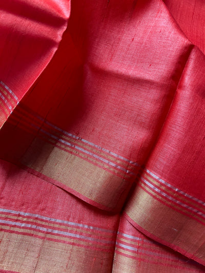 Red & Gold : Handloom Kosa Tussar silk saree