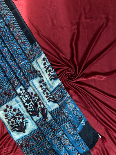 AASHVI : Handblock Ajrakh Modal Silk Suitset