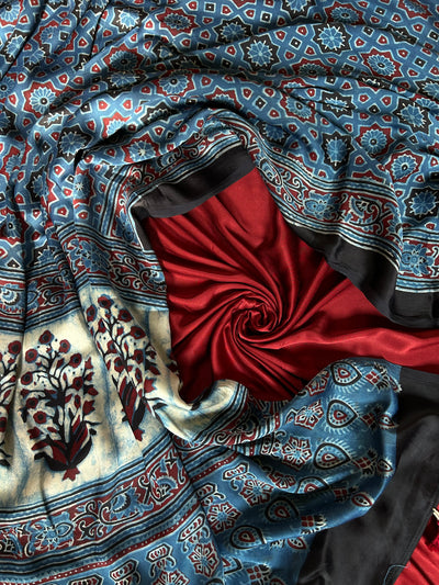 AASHVI : Handblock Ajrakh Modal Silk Suitset