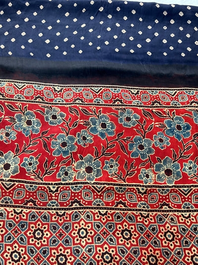 MRADULA: AJRAKH BANDHEJ MODAL SILK TISSUE SAREE