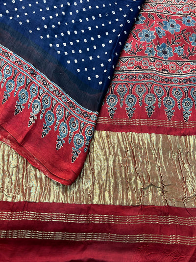 MRADULA: AJRAKH BANDHEJ MODAL SILK TISSUE SAREE