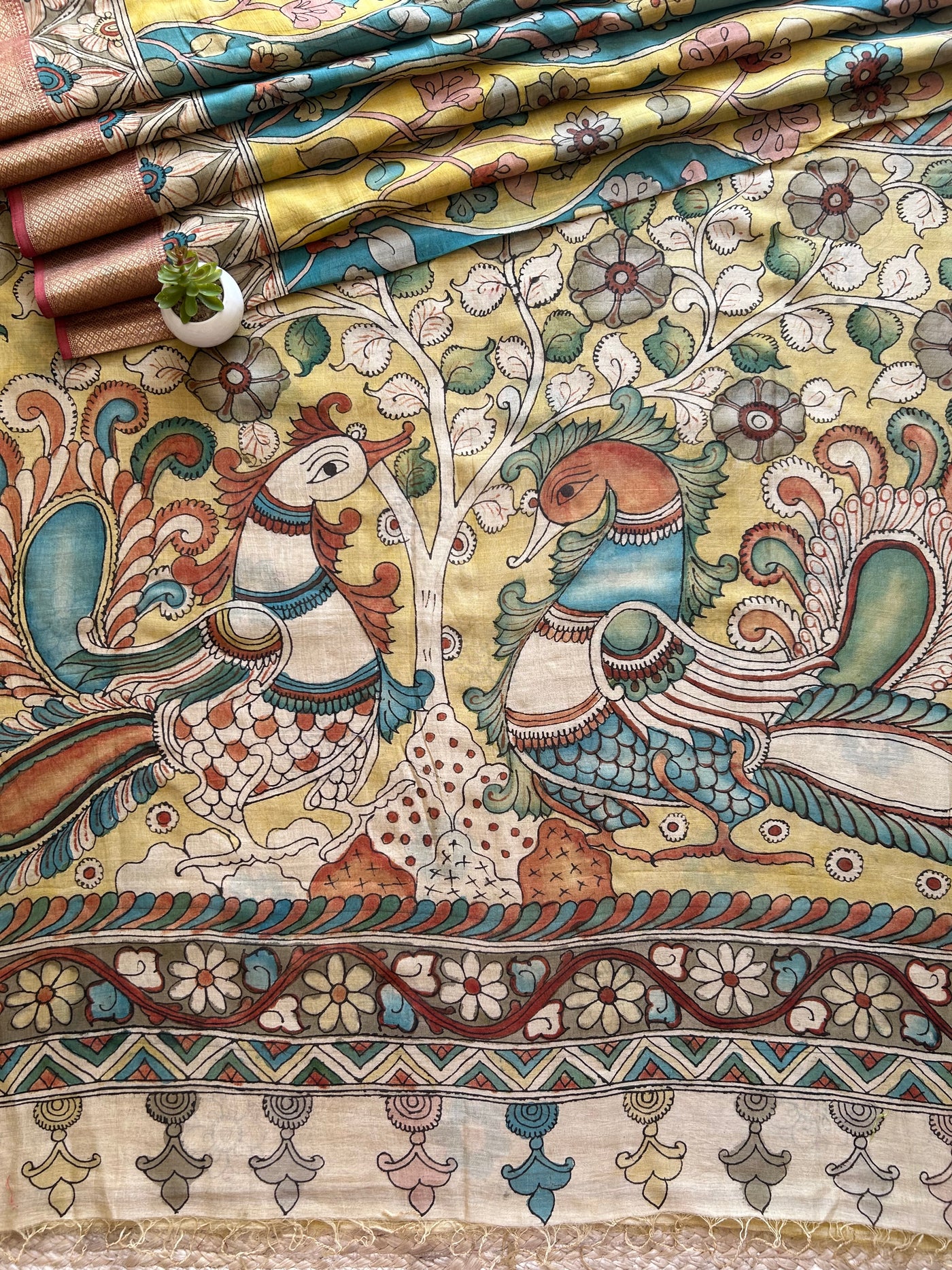 PAHELI : Handloom Maheshwari Pure Silk-Cott Pen Kalamkari Saree