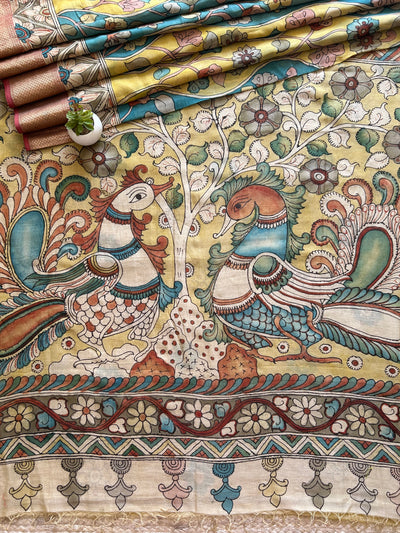 PAHELI : Handloom Maheshwari Pure Silk-Cott Pen Kalamkari Saree