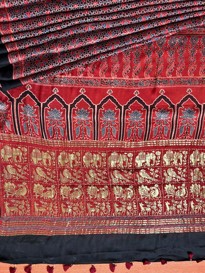 Vaidehi: MADDER,Handblock Ajrakh Modal Silk Meenakari Ajrakh Saree