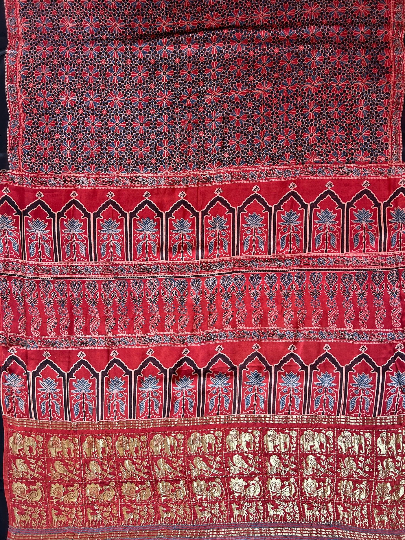 Vaidehi: MADDER,Handblock Ajrakh Modal Silk Meenakari Ajrakh Saree