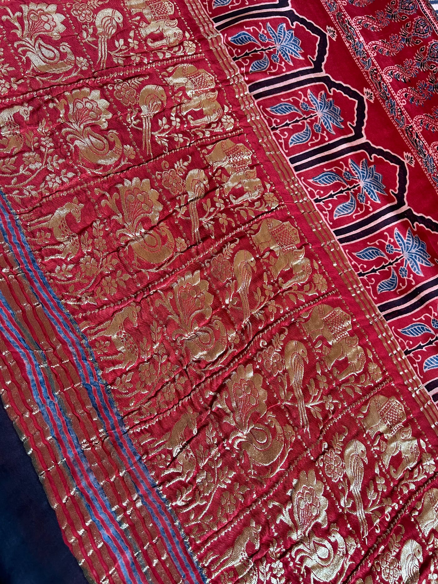 Vaidehi: MADDER,Handblock Ajrakh Modal Silk Meenakari Ajrakh Saree