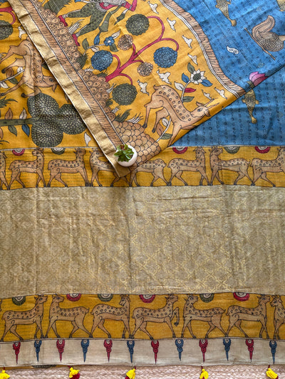 Nadiya ke par: Handloom Pure Tussar silk  PenKalamkari saree