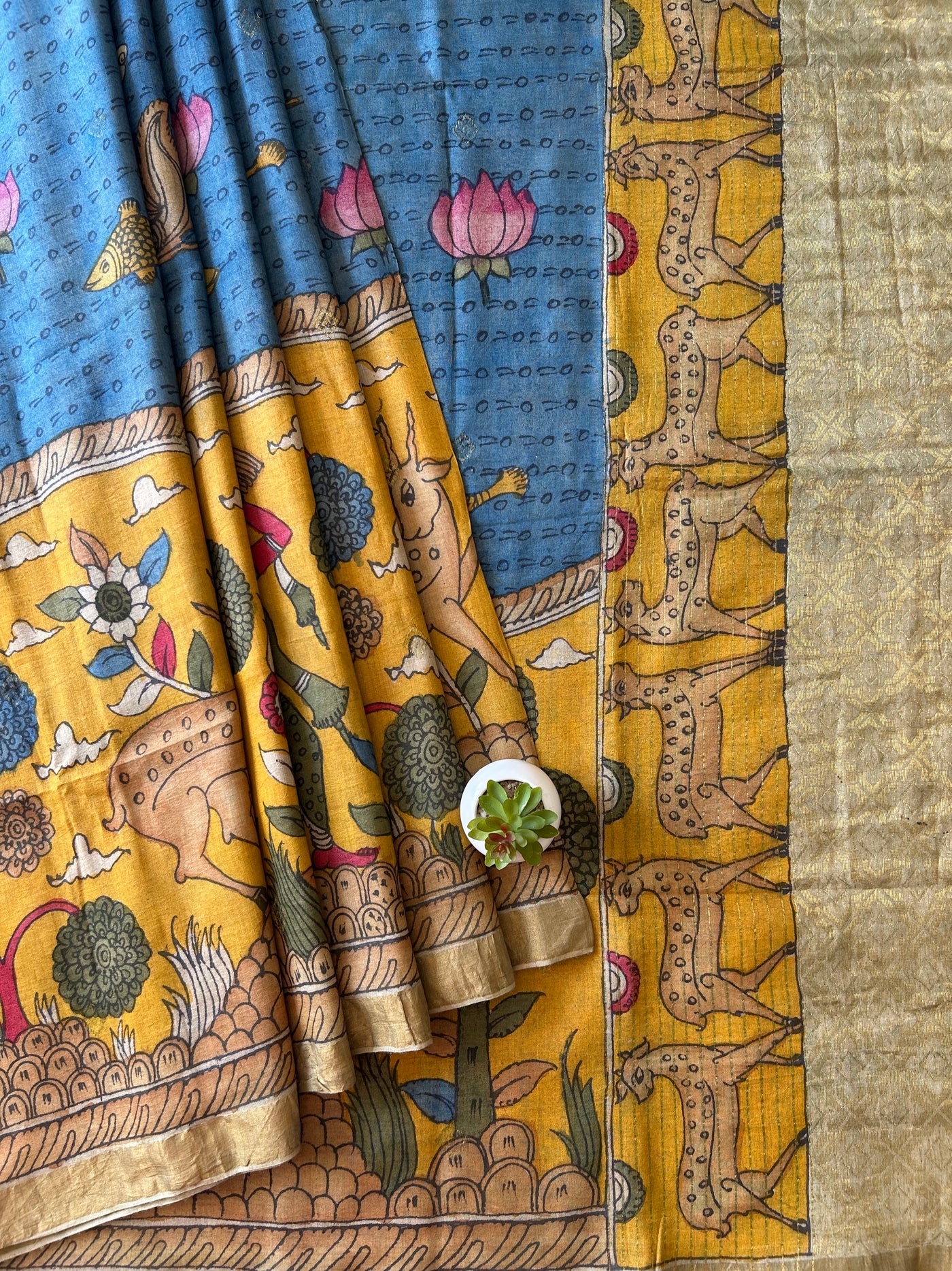 Nadiya ke par: Handloom Pure Tussar silk  PenKalamkari saree