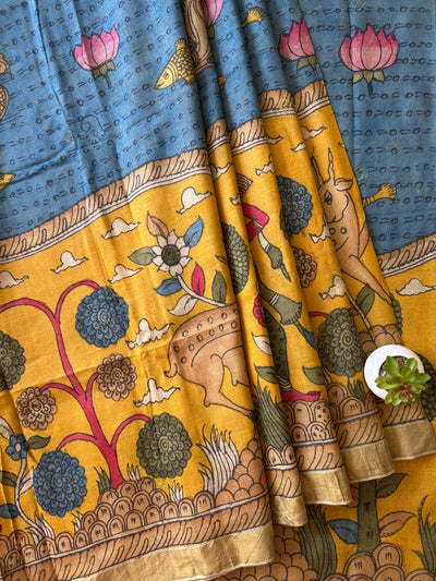 Nadiya ke par: Handloom Pure Tussar silk  PenKalamkari saree