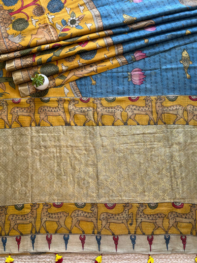 Nadiya ke par: Handloom Pure Tussar silk  PenKalamkari saree