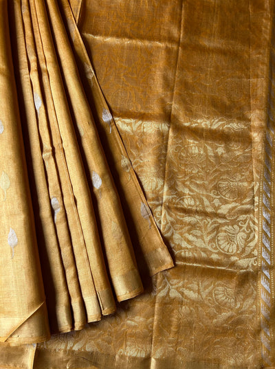 THE GOLDEN TREASURE : Handloom Kosa Tussar silk saree