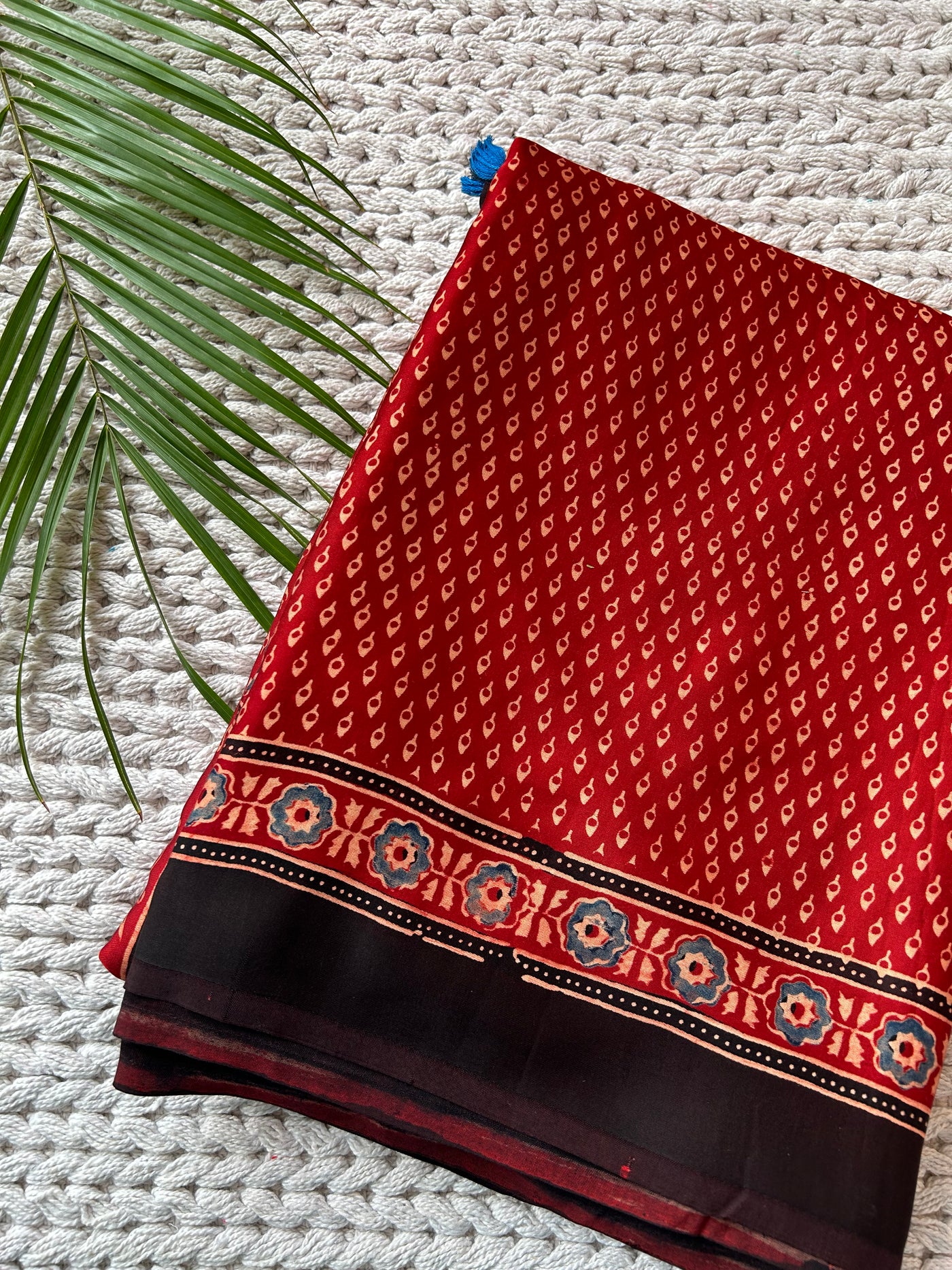 UTSAVI: Handblock Modal Silk Tissue Ajrakh Saree
