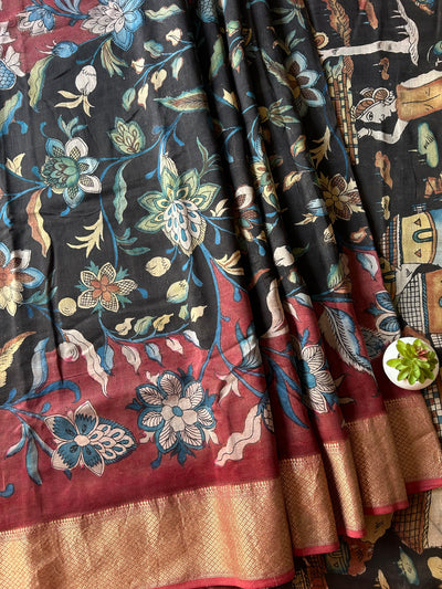 Sugandh : Handloom Maheshwari Pen Kalamkari Saree