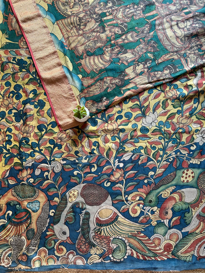 KADAMBARI: Handloom Maheshwari Pure Silk-Cott Pen Kalamkari Saree