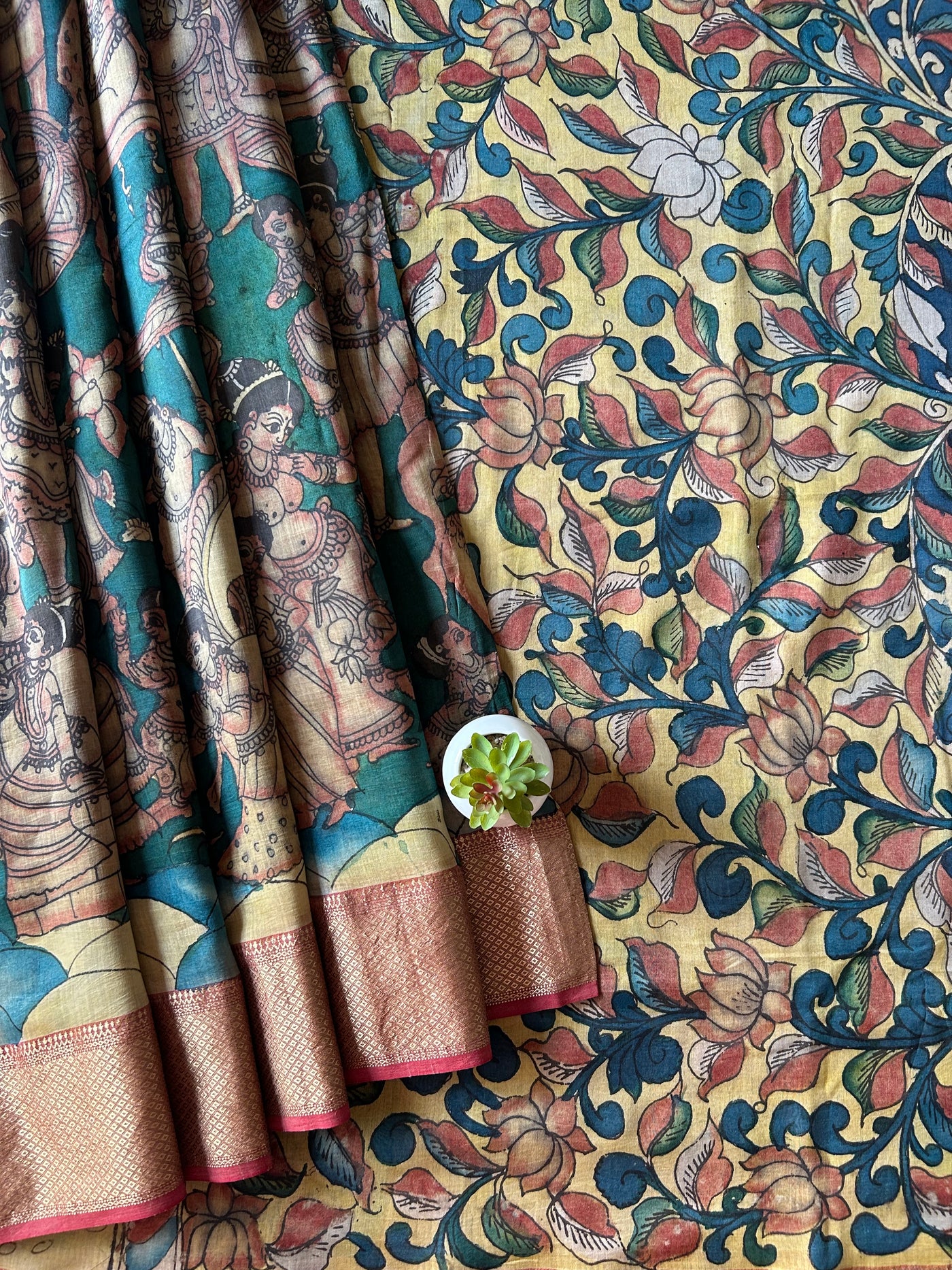 KADAMBARI: Handloom Maheshwari Pure Silk-Cott Pen Kalamkari Saree