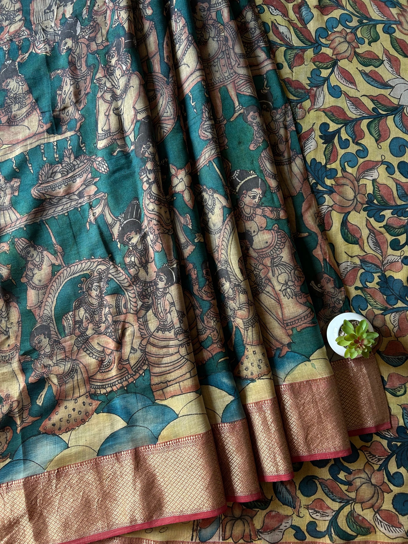 KADAMBARI: Handloom Maheshwari Pure Silk-Cott Pen Kalamkari Saree