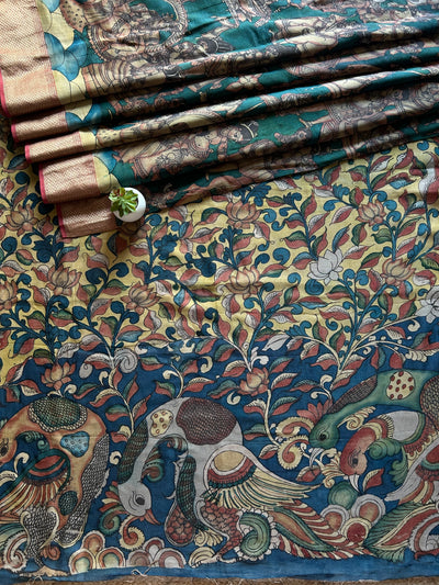 KADAMBARI: Handloom Maheshwari Pure Silk-Cott Pen Kalamkari Saree