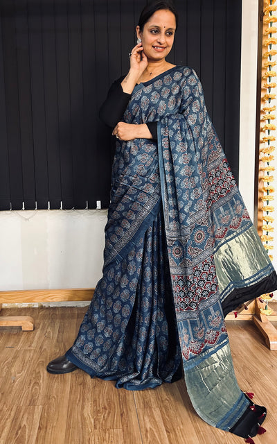 RAMYA: MODAL SILK TISSUE AJRAKH