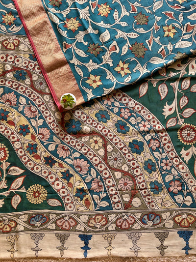 CHANDRAMUKHI: Handloom Maheshwari Pure Silk-Cott Pen Kalamkari Saree