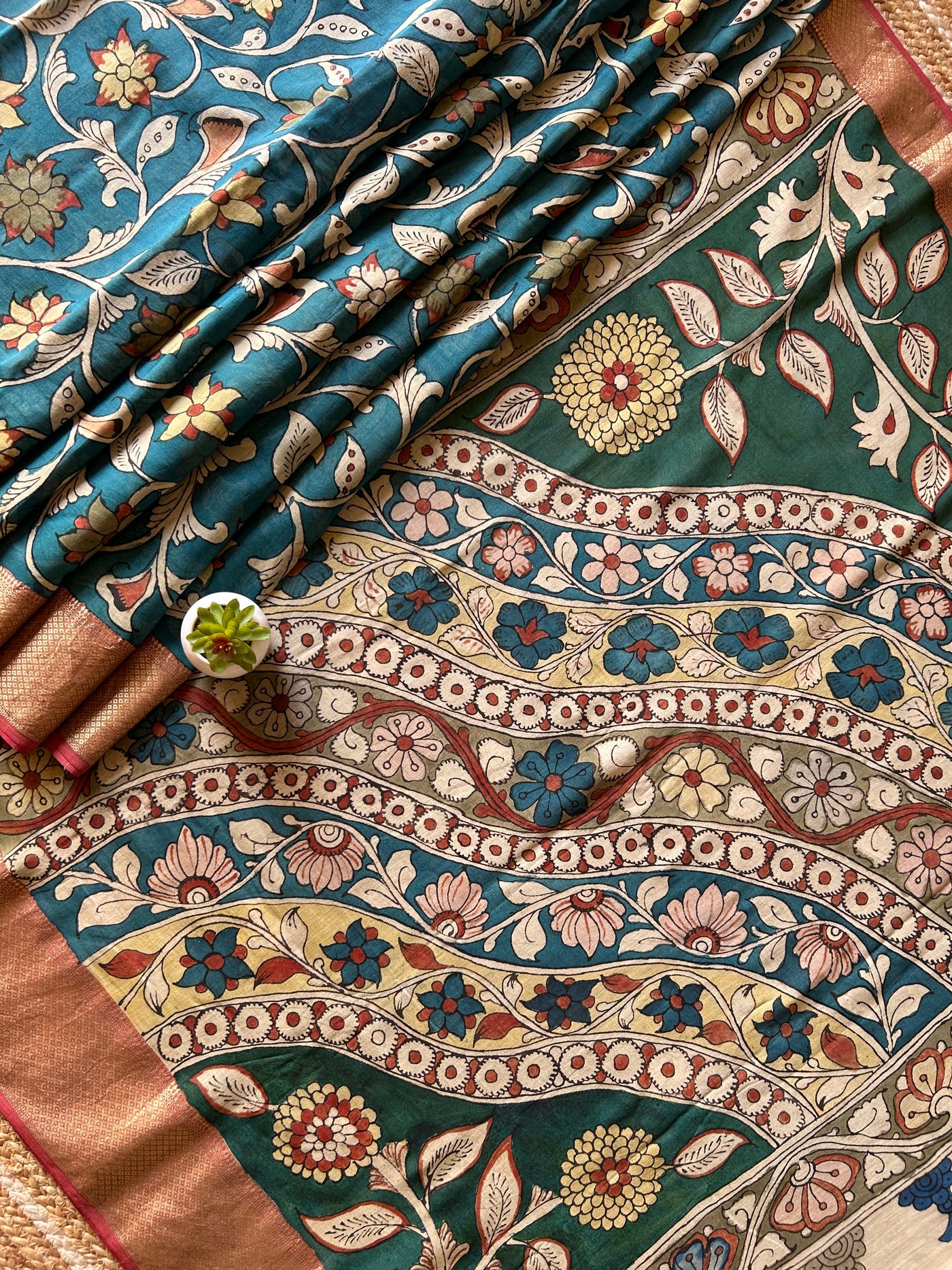 CHANDRAMUKHI: Handloom Maheshwari Pure Silk-Cott Pen Kalamkari Saree