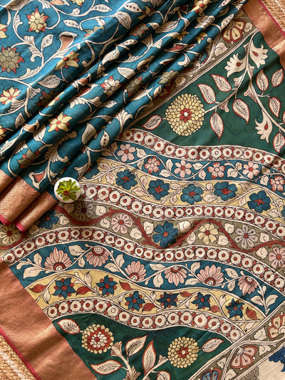 CHANDRAMUKHI: Handloom Maheshwari Pure Silk-Cott Pen Kalamkari Saree