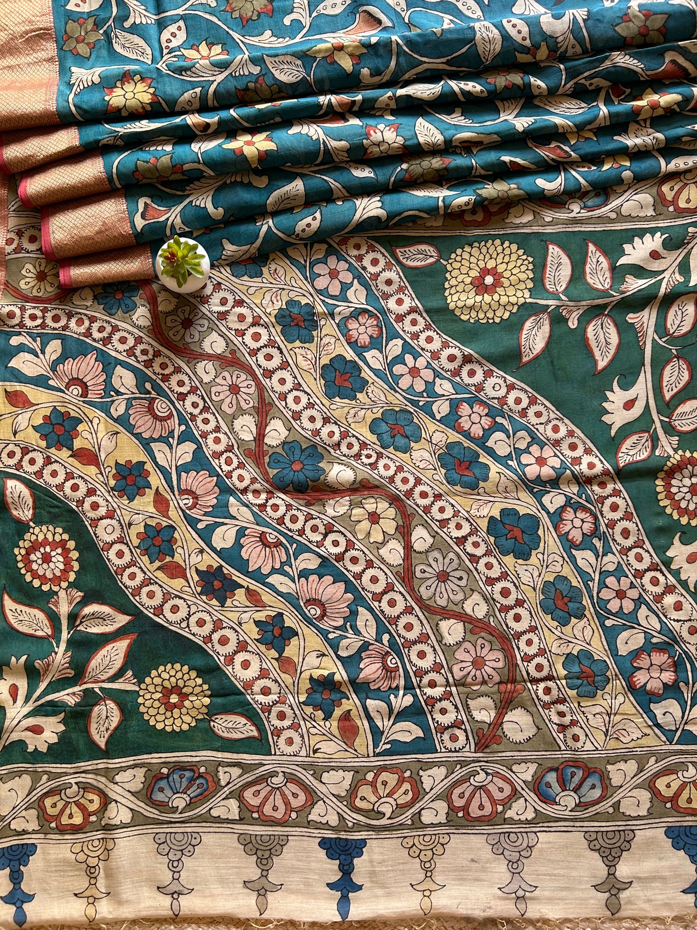 CHANDRAMUKHI: Handloom Maheshwari Pure Silk-Cott Pen Kalamkari Saree