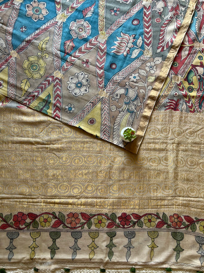 Jharokhe: Handloom Pure Tussar Silk Pen Kalamkari Saree