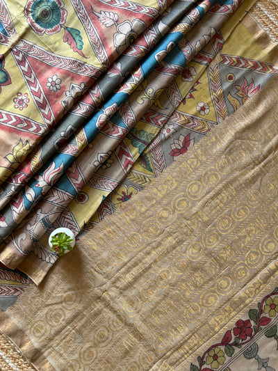 Jharokhe: Handloom Pure Tussar Silk Pen Kalamkari Saree