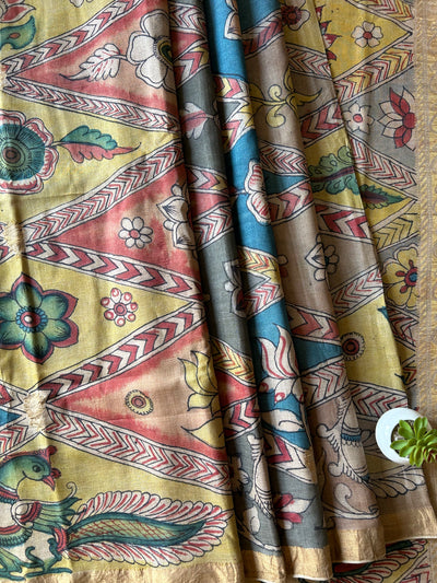 Jharokhe: Handloom Pure Tussar Silk Pen Kalamkari Saree