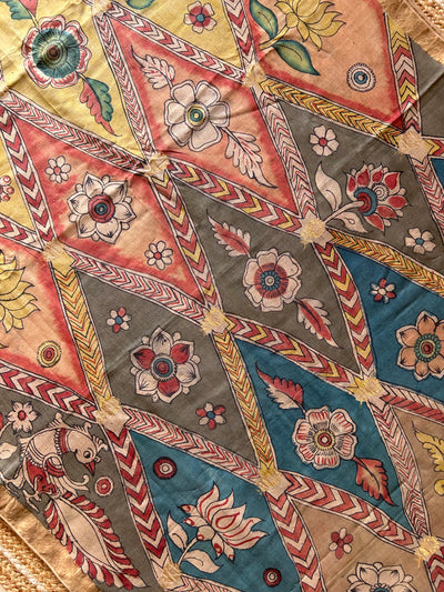 Jharokhe: Handloom Pure Tussar Silk Pen Kalamkari Saree