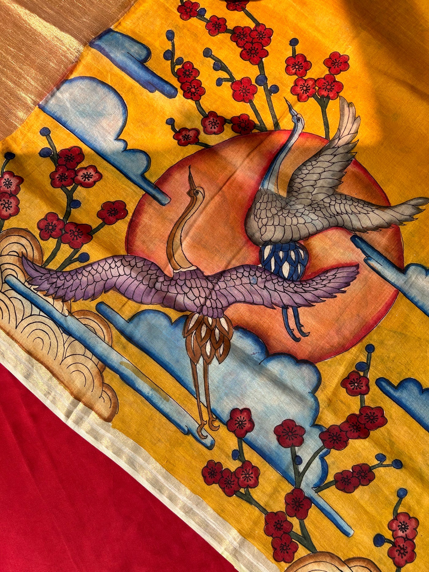 HANSHO KA JODA : HAND DRAWN HAND PAINTED PEN KALAMKARI CHANDERI SILK  TISSUE DUPATTA WITH DYED MODAL SILK  SUIT SET
