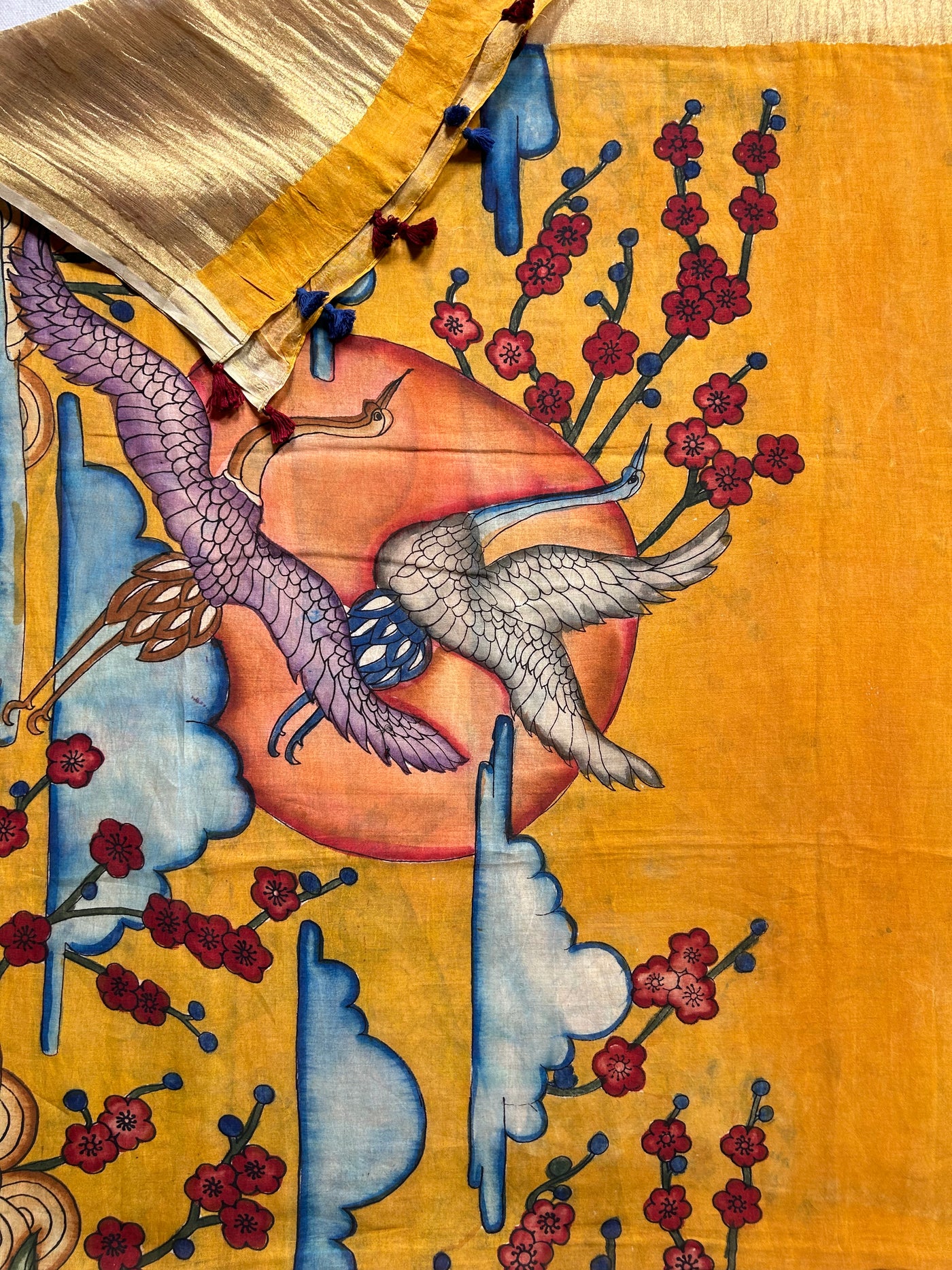 HANSHO KA JODA : HAND DRAWN HAND PAINTED PEN KALAMKARI CHANDERI SILK  TISSUE DUPATTA WITH DYED MODAL SILK  SUIT SET
