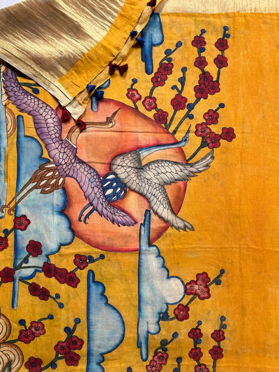 HANSHO KA JODA : HAND DRAWN HAND PAINTED PEN KALAMKARI CHANDERI SILK  TISSUE DUPATTA WITH DYED MODAL SILK  SUIT SET