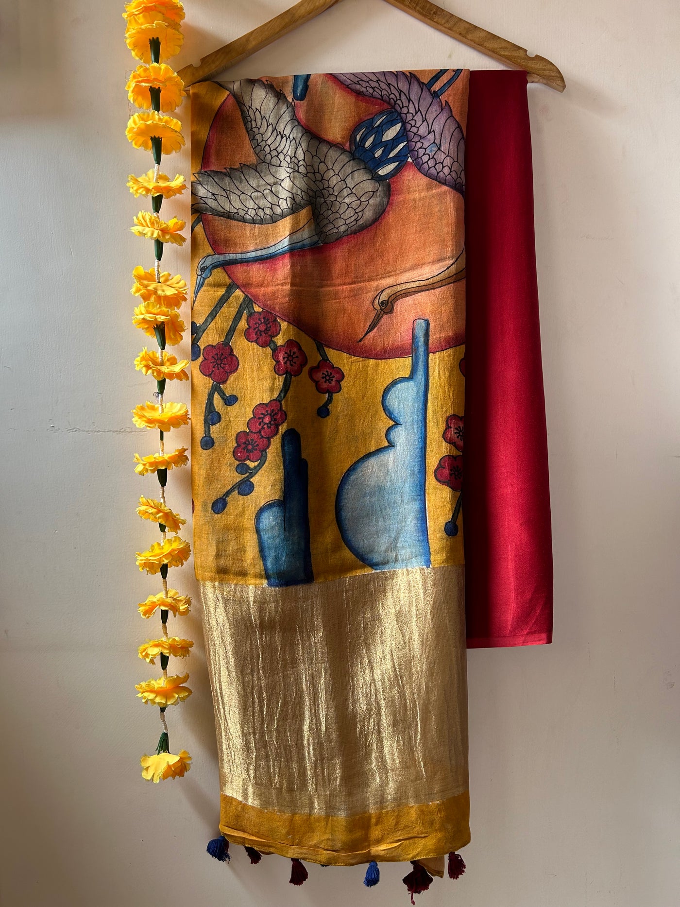HANSHO KA JODA : HAND DRAWN HAND PAINTED PEN KALAMKARI CHANDERI SILK  TISSUE DUPATTA WITH DYED MODAL SILK  SUIT SET