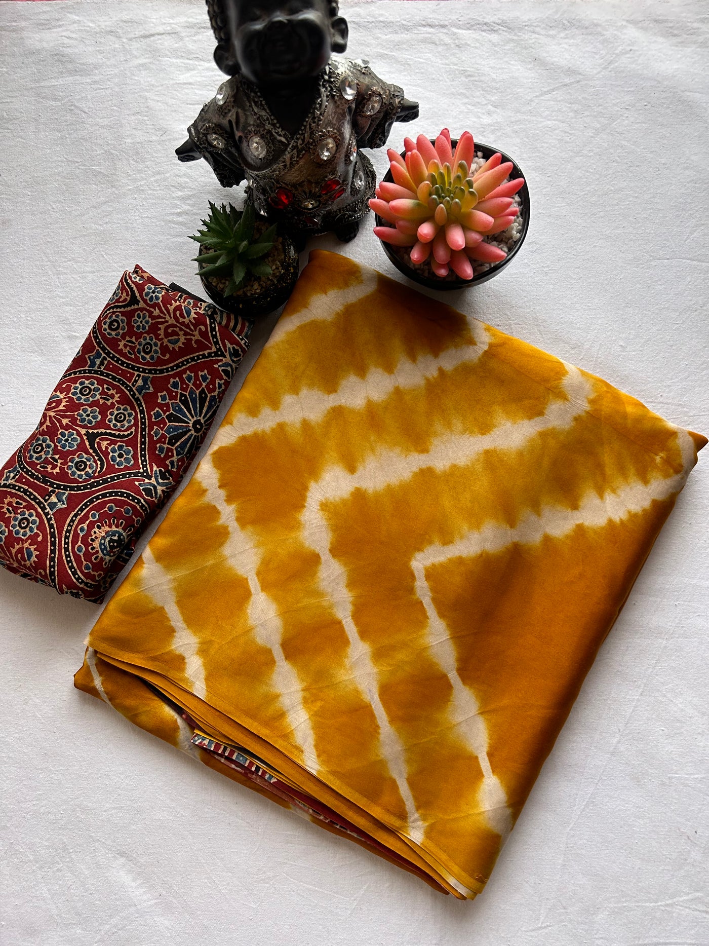 Haldi kumkum: Handmade LEHRIYA- AJRAKH Modal Silk Saree