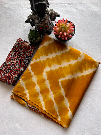 Haldi kumkum: Handmade LEHRIYA- AJRAKH Modal Silk Saree