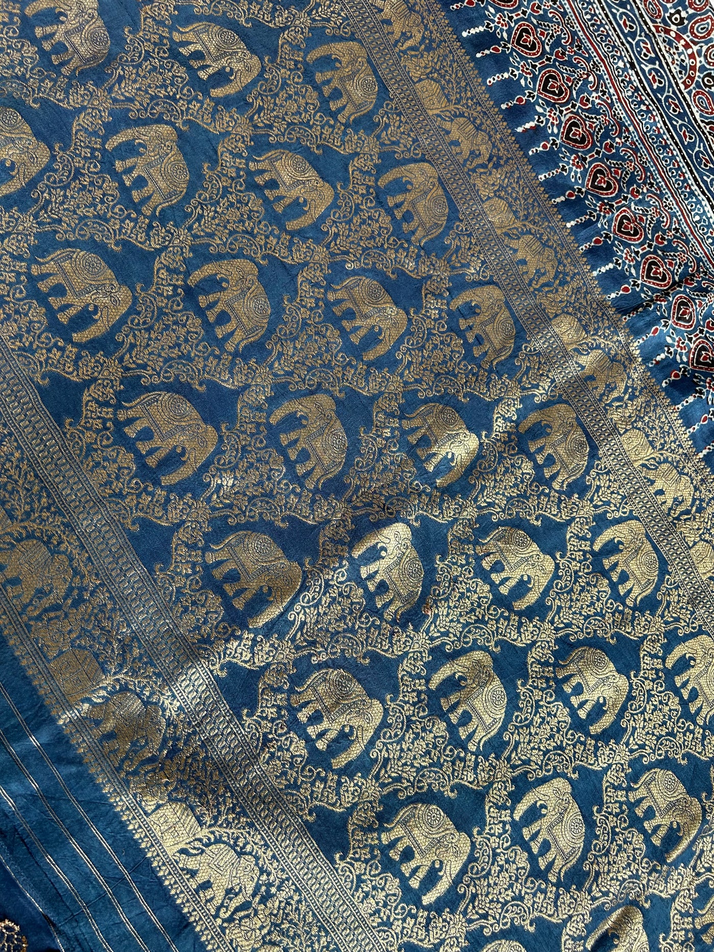 Jodha: HANDBLOCK AJRAKH DOLA SILK SAREE WITH MEENAKARI PALLU