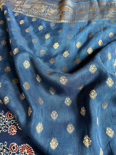 Jodha: HANDBLOCK AJRAKH DOLA SILK SAREE WITH MEENAKARI PALLU