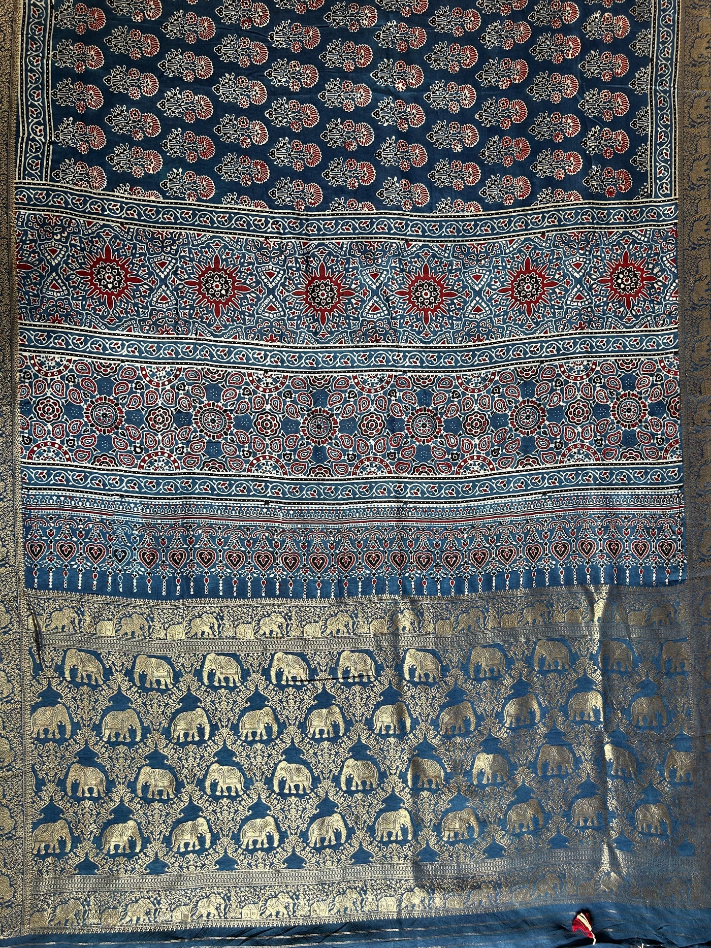 Jodha: HANDBLOCK AJRAKH DOLA SILK SAREE WITH MEENAKARI PALLU