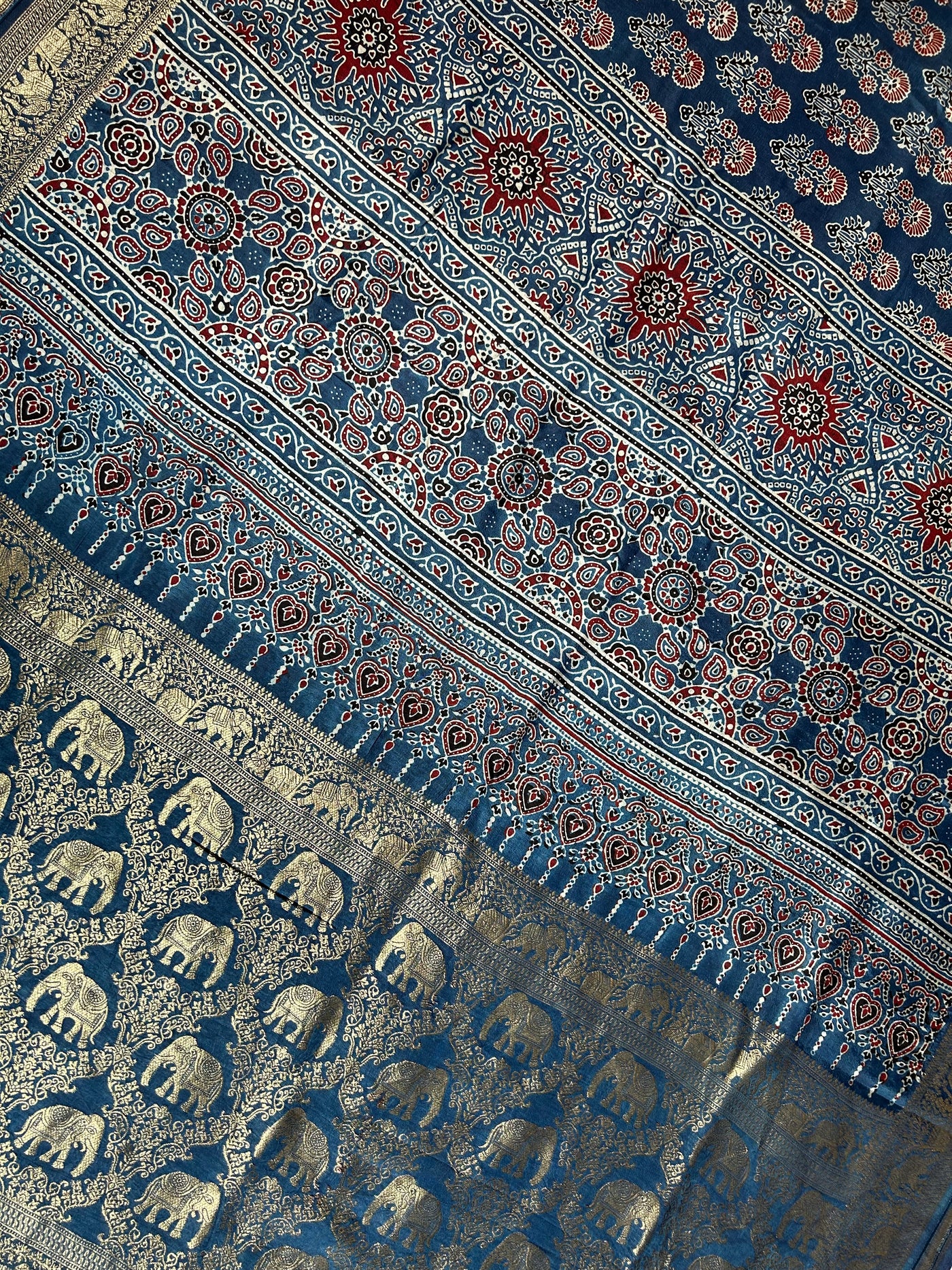 Jodha: HANDBLOCK AJRAKH DOLA SILK SAREE WITH MEENAKARI PALLU