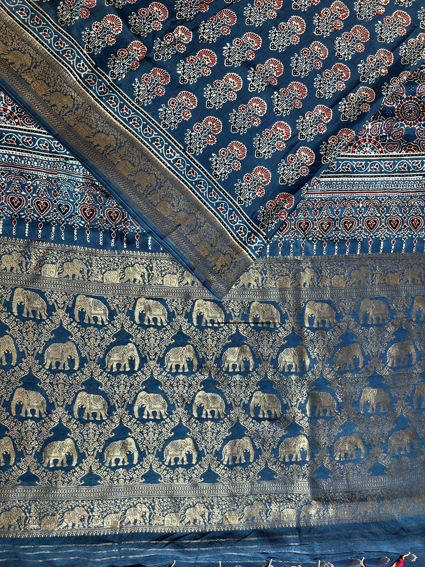 Jodha: HANDBLOCK AJRAKH DOLA SILK SAREE WITH MEENAKARI PALLU