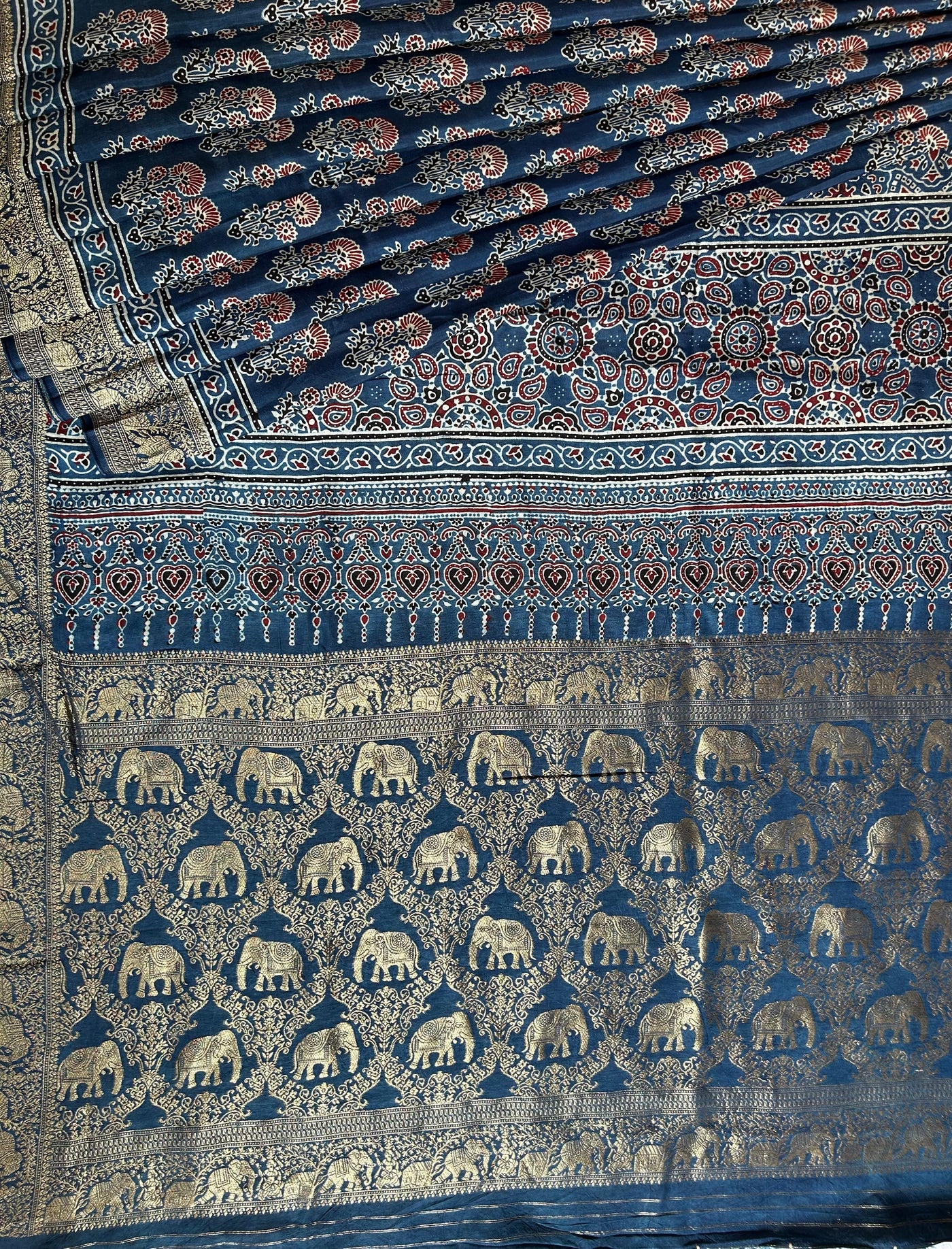 Jodha: HANDBLOCK AJRAKH DOLA SILK SAREE WITH MEENAKARI PALLU