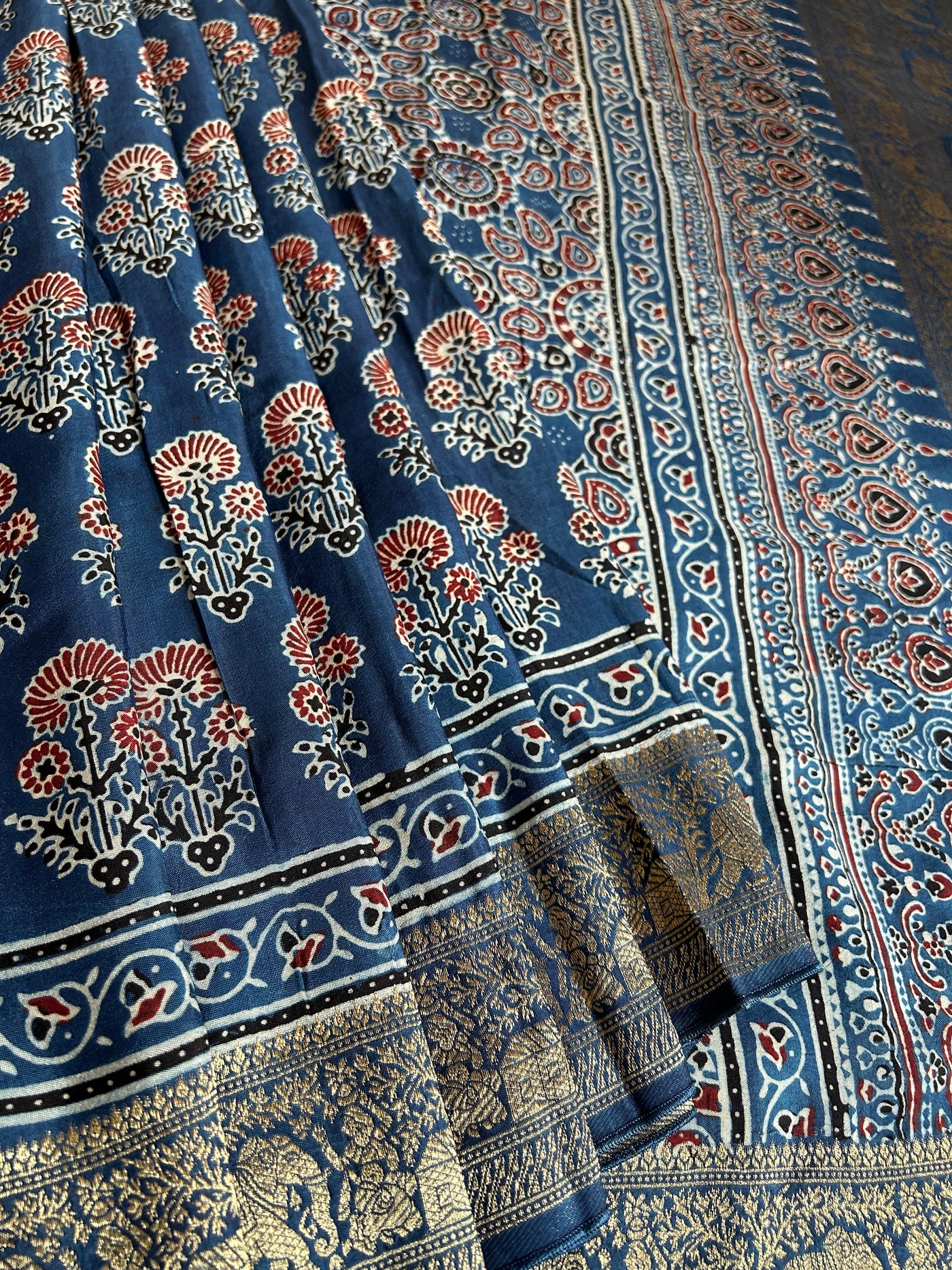 Jodha: HANDBLOCK AJRAKH DOLA SILK SAREE WITH MEENAKARI PALLU
